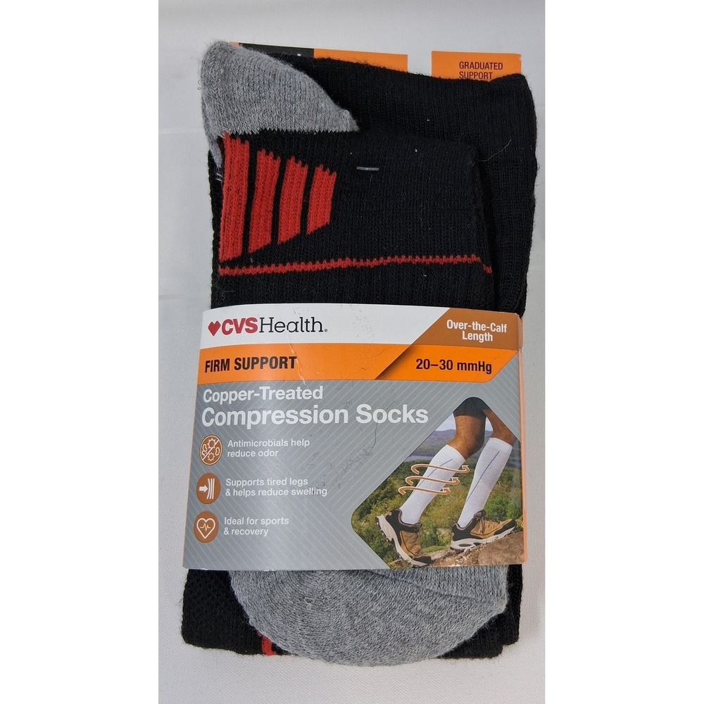 CVS Health Copper Compression Socks Firm 20-30 mmHg S/M Black Red 634547